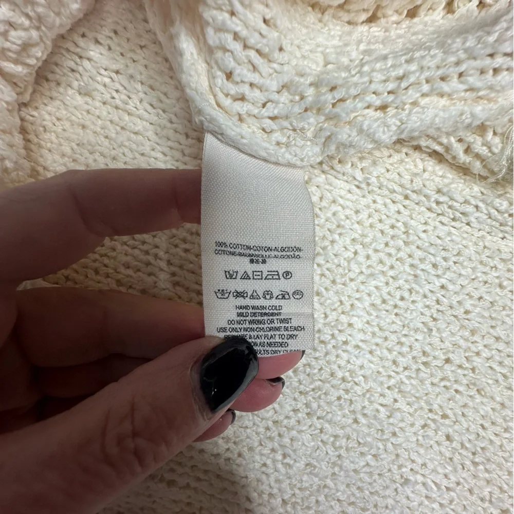 Free People Cream Long Sleeve V-Neck Distressed Hem Pullover Sweater Size S